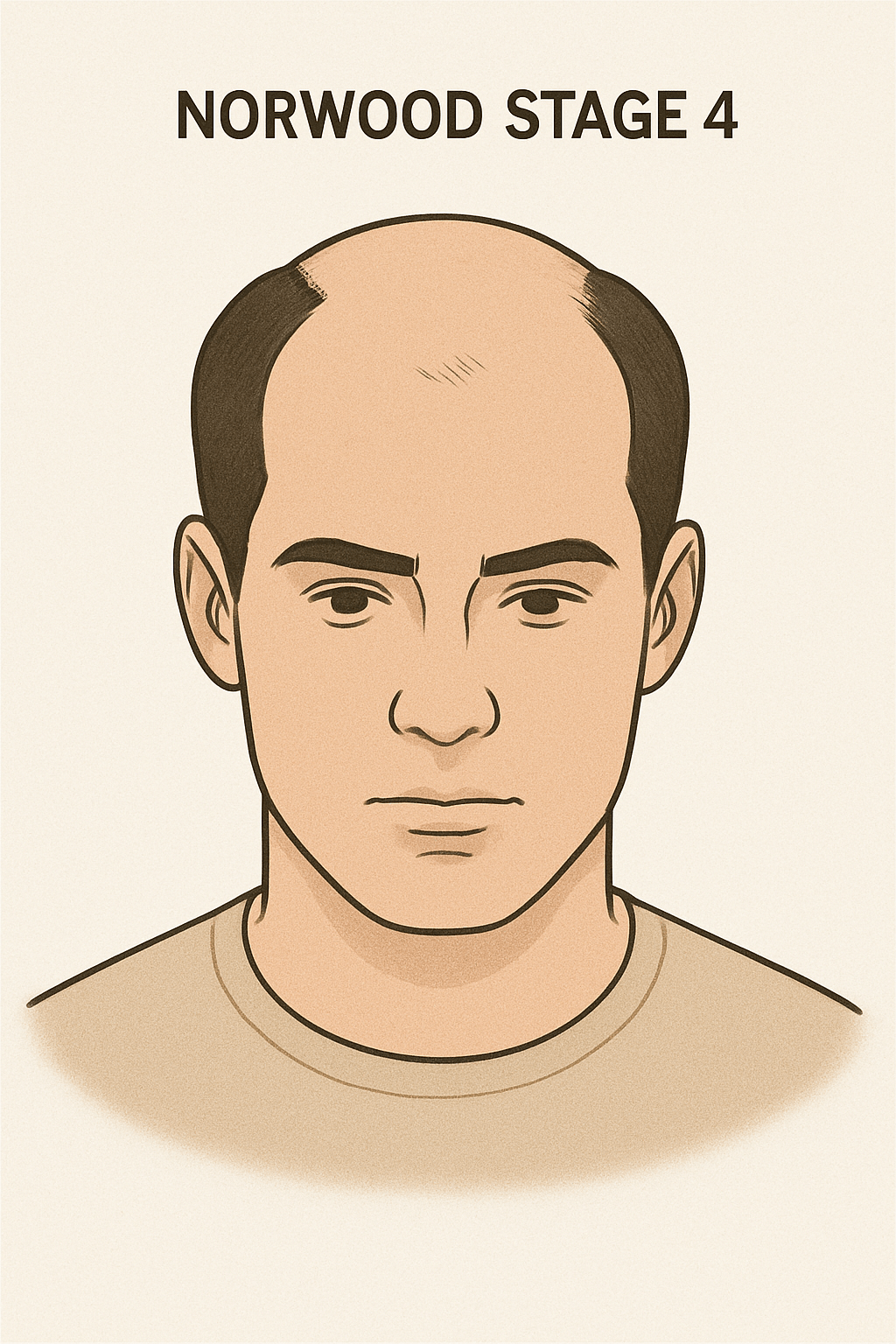 Norwood Scale Stage 4 medical chart showing deeper temple recession and a small bald spot on the crown.