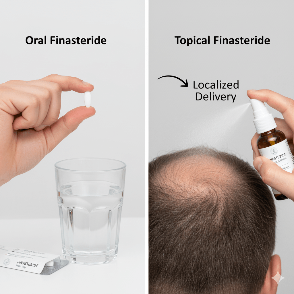 Comparison of oral and topical Finasteride for Hair Loss treatments.