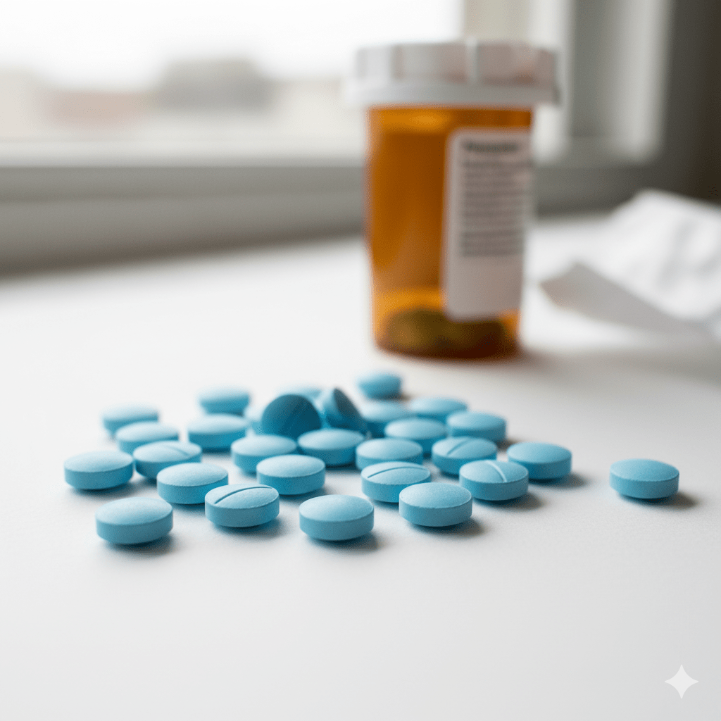 Close-up of Finasteride pills for Post-Finasteride Syndrome treatment and hair loss