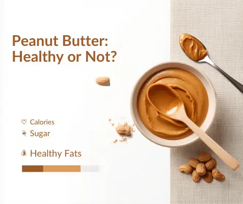 Peanut butter healthy or not comparison showing benefits and high calorie content