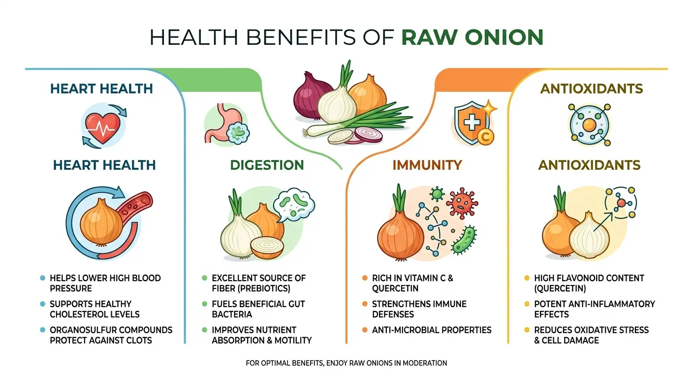 health benefits of eating raw onion daily for digestion immunity and heart health