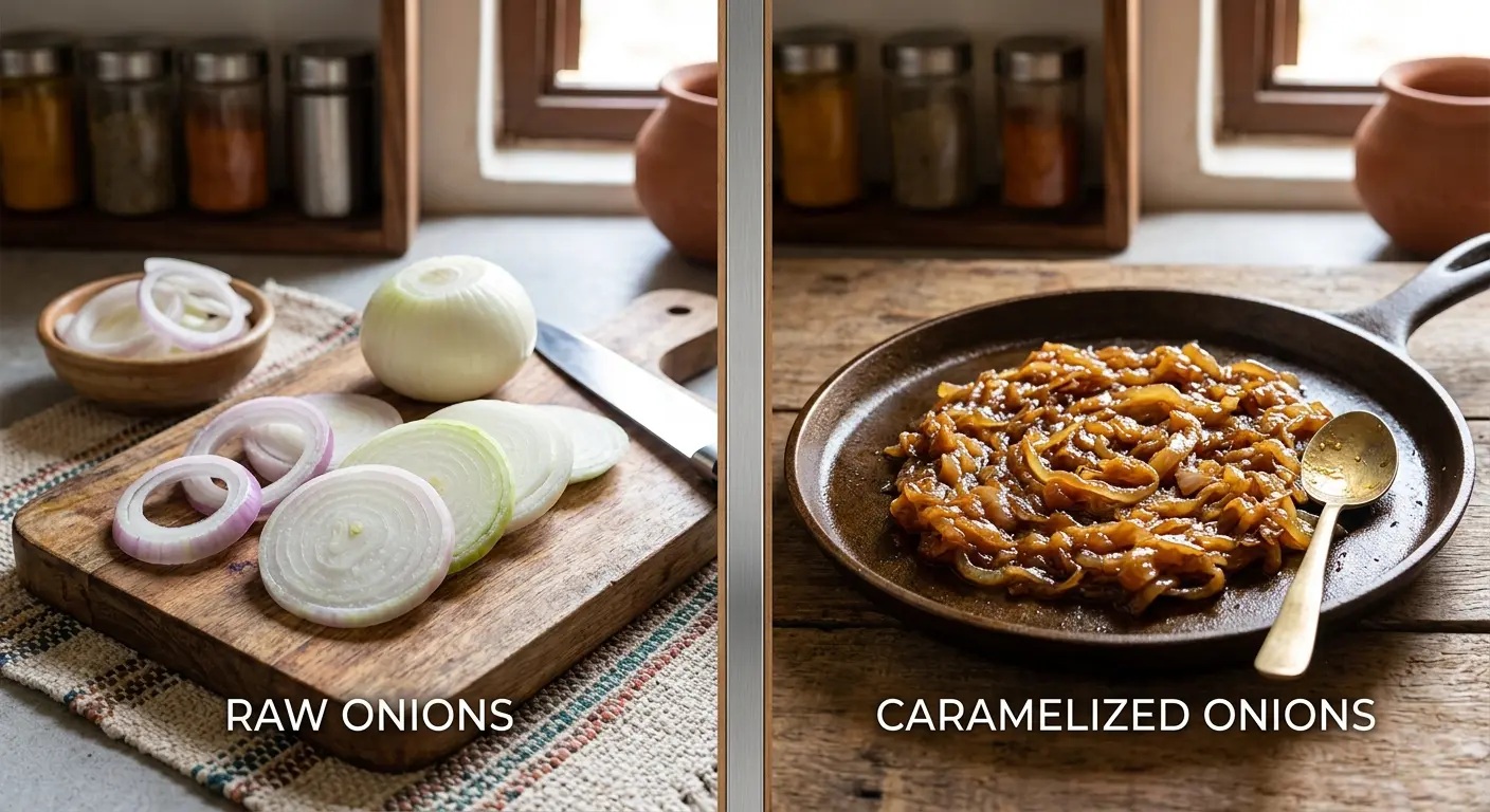 raw onion vs cooked onion comparison nutrition and health benefits