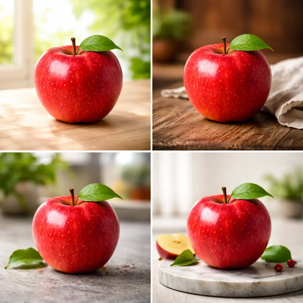 fresh red apple on wooden table natural light fiber rich healthy fruit