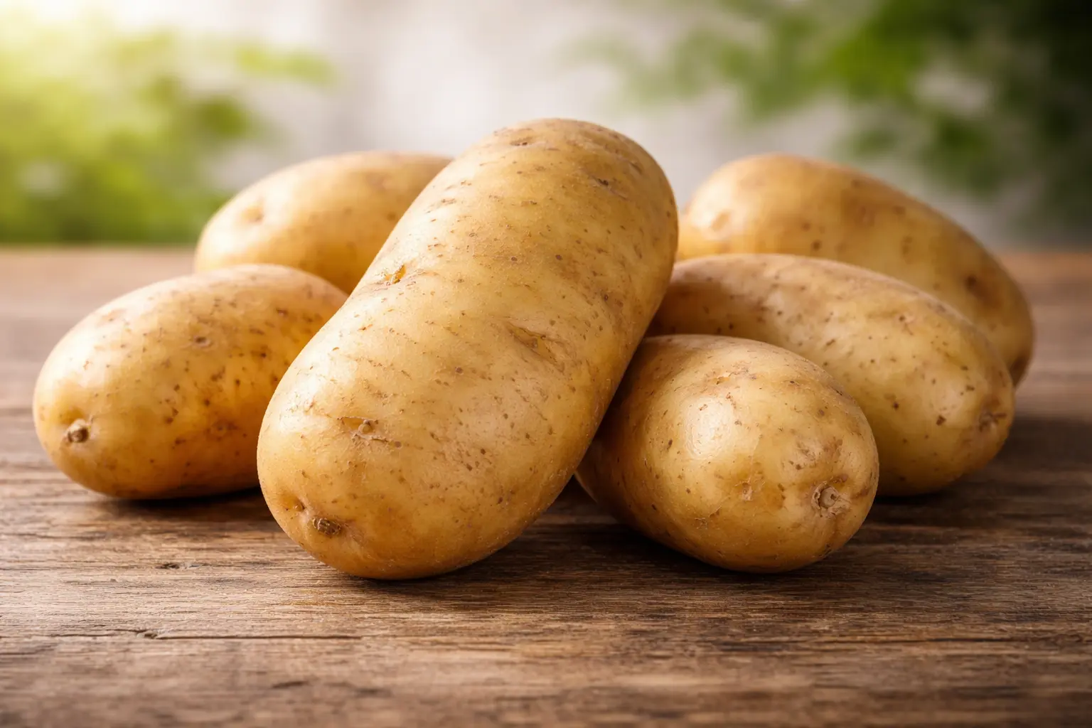 fresh raw potatoes on wooden surface natural light energy rich aloo vegetable